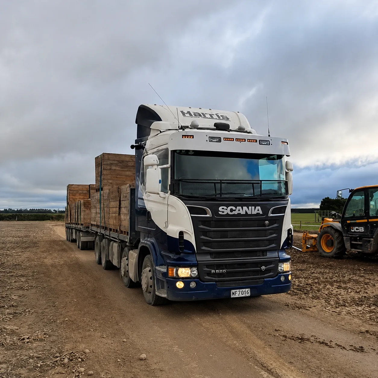 Harris Contracting Scania truck loaded with produce bins